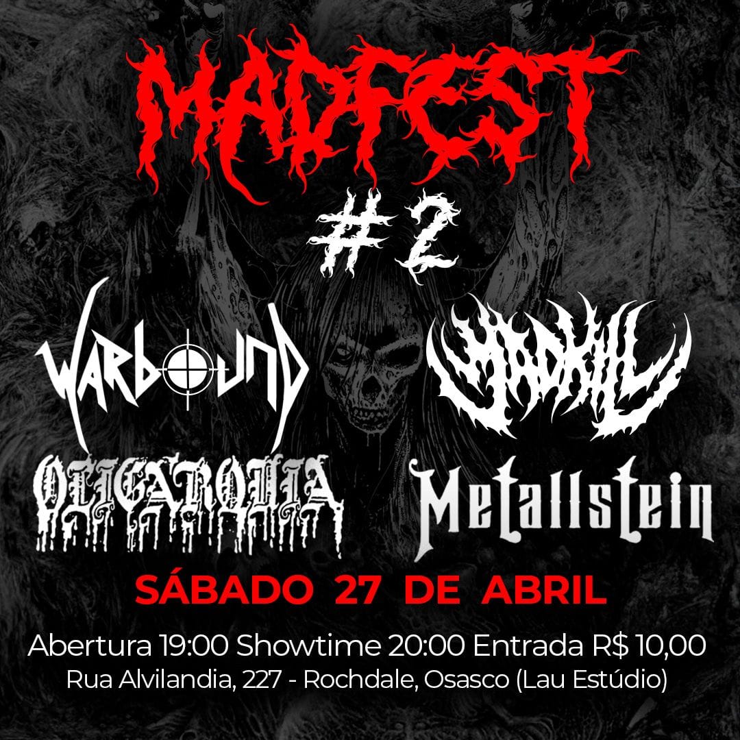SFPressPR's tweet photo. 🔥É NESTE FIM DE SEMANA!🔥
🤘🤘 Não perca o show destruidor do METALLSTEIN, Oligarquia, Warbound e Madkill no 'Madfest #2' neste sábado, 27/04, em Osasco! Ingressos a R$10.🤘🤘
Confira todos os detalhes aqui: https://t.co/DBAKJcb3rD
#Metallstein #LiveMusic #MadfestBR #Osasco https://t.co/KH2lXlROC2