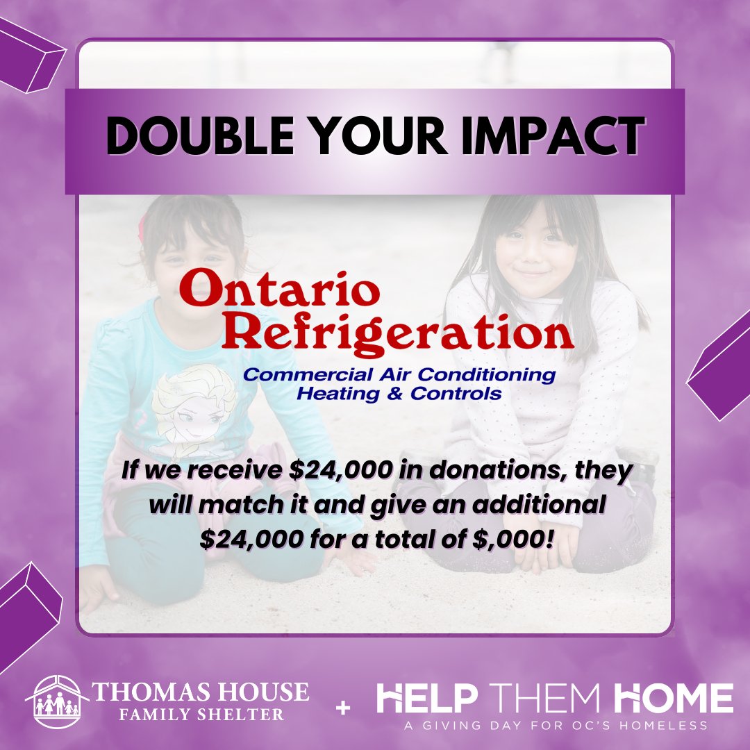 Donate now and your contribution will be doubled! 💙 Ontario Refrigeration has graciously decided to match all donations that come in between now and 3:00pm. This is a fantastic opportunity to make twice the impact for our families. ​ Help us reach our $200,000 goal!​ ​ #THFS
