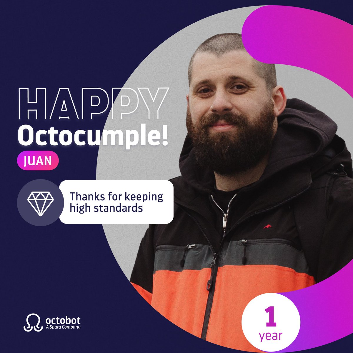 octobotdev's tweet photo. 🎉 Celebrating 1st anniversary with Daniel Porzio, Delivery Lead, and Juan Morena, UX Designer! Thank you for setting high standards and inspiring us. And a big shoutout to Pía Delgado and Santiago Acquarone, Junior Devs, for their 1-year milestone forging strong relationships https://t.co/FgSRDFYiHf
