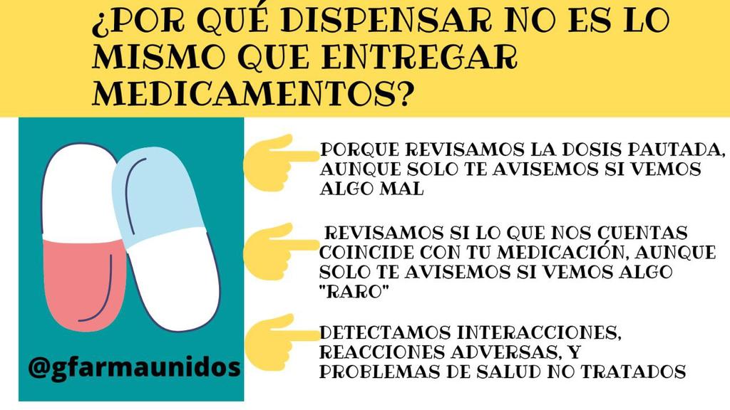 Somos profesionales que queremos vivir de nuestro trabajo, como los médicos, los enfermeros y cualquier otro profesional de la salud. Dispensar no es lo mismo que vender, y lo digno es vivir del medicamento, aunque sepamos aconsejar otras cosas como cosmética o nutrición 👇👇👇👇