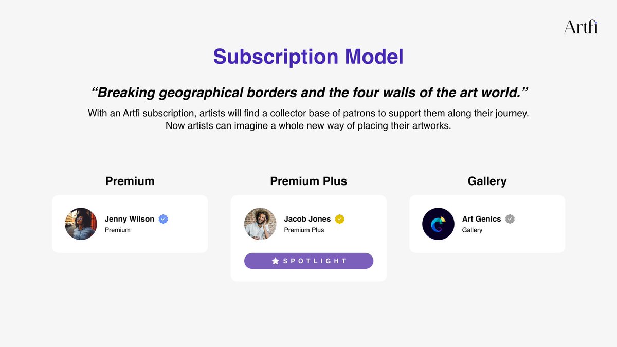 Big moves at Artfi! We're rolling out a subscription model for artists and galleries that's set to redefine the art industry. As tech advances, so does our vision—aiming to lead globally. It's a total paradigm shift in art collecting and investing, transforming how we think