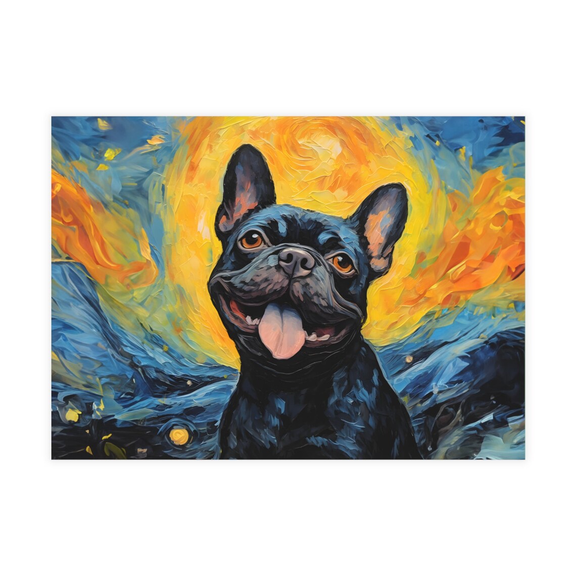 Let the adorable Frenchie take center stage in your décor, bringing joy and personality to any room. Whether you're a dog lover or an art enthusiast, this canvas print is sure to spark conversation and admiration. #CanvasPrint #PostImpressionism