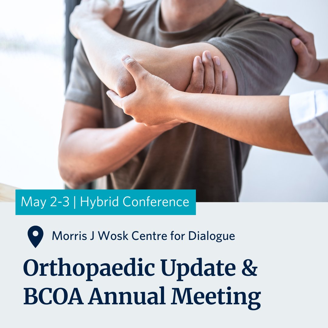 UBC CPD (@ubccpd) on Twitter photo Join colleagues in-person or virtually at the Orthopaedic Update and BCOA Annual Meeting. Don’t miss the pre-conference event: Orthopaedic Research Day on May 1 and post-session activities.
Register bit.ly/48YVaJU
#UBCCPD #MobilityForAll <a href="/ubcorthopaedics/">UBC Department of Orthopaedics</a> <a href="/BCOrthopods/">The B.C. Orthopaedic Association (BCOA)</a> Join colleagues in-person or virtually at the Orthopaedic Update and BCOA Annual Meeting. Don’t miss the pre-conference event: Orthopaedic Research Day on May 1 and post-session activities.
Register bit.ly/48YVaJU
#UBCCPD #MobilityForAll <a href="/ubcorthopaedics/">UBC Department of Orthopaedics</a> <a href="/BCOrthopods/">The B.C. Orthopaedic Association (BCOA)</a>