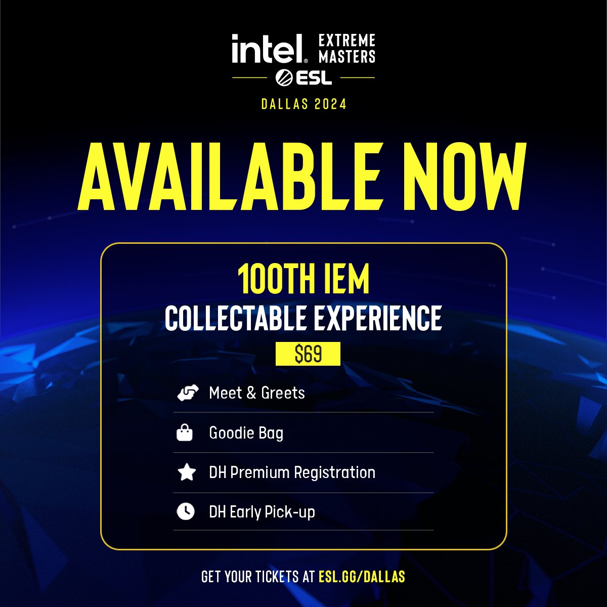 Couldn’t get your #IEM 100 collectable experience for #IEM Dallas 2024?🪙 These add-ons are now available again for those of you who missed out! ➕ Grab yours and be a part of #IEM history! 👇 esl.gg/dallas