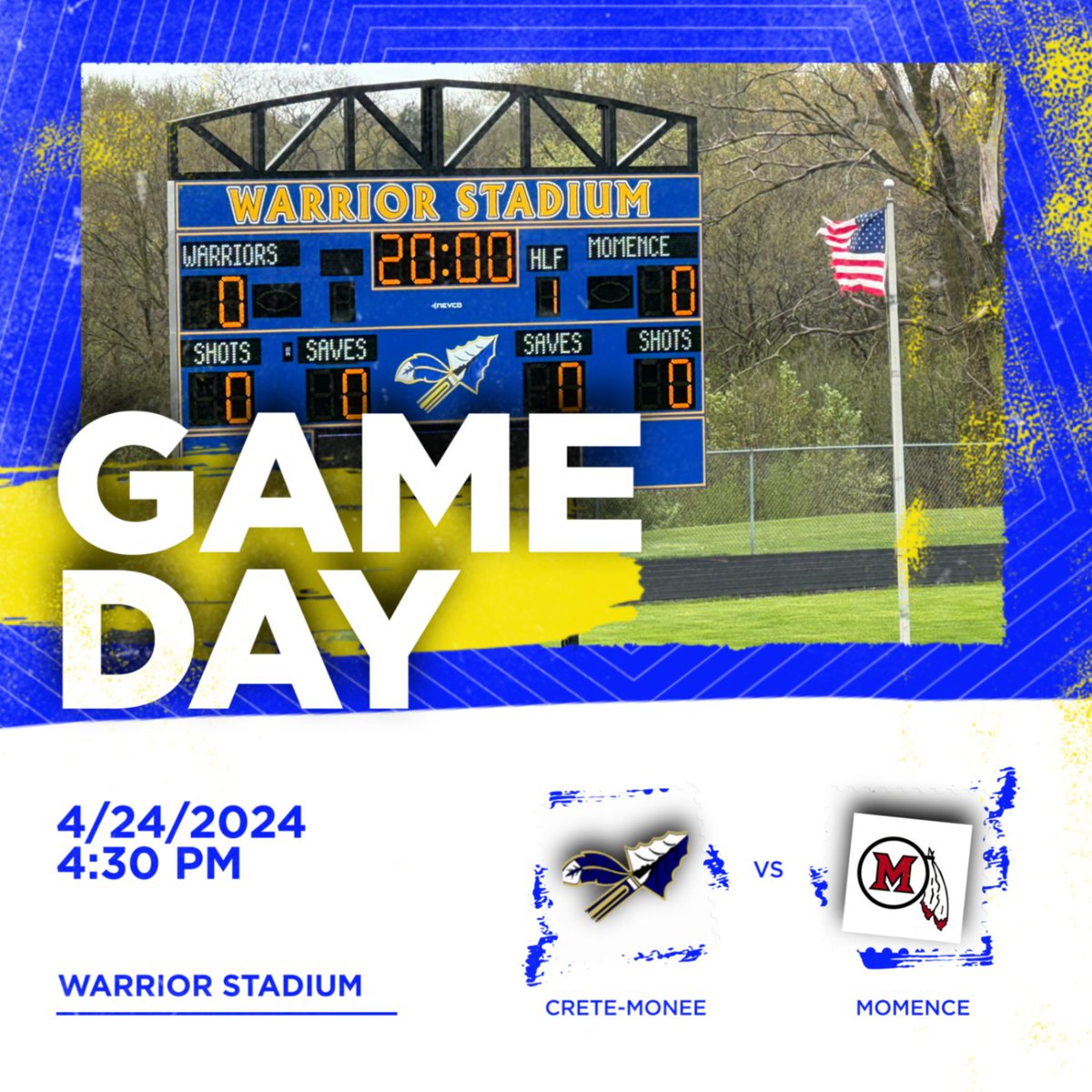 We are excited to host Momence for Girls Soccer today at Warrior Stadium! The game is scheduled to start at 4:30 PM. #GoWarriors