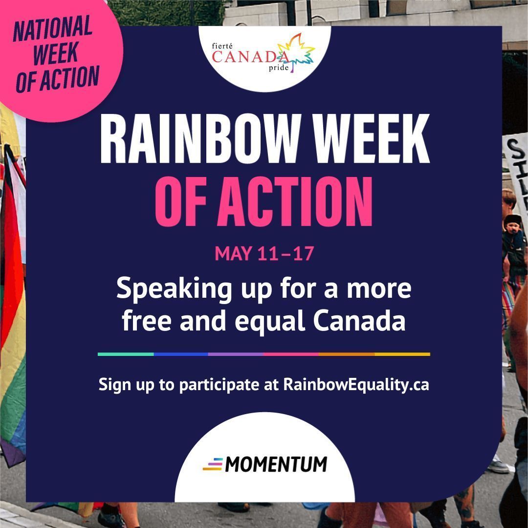 🏳️‍⚧️We deserve a Canada where we are all free to be our true selves, safe in our communities and treated with dignity🏳️‍🌈 That's why we're speaking up for #RainbowEquality through @queermomentum's Week of Action from May 11th-17th. More info here: buff.ly/49SYHtM