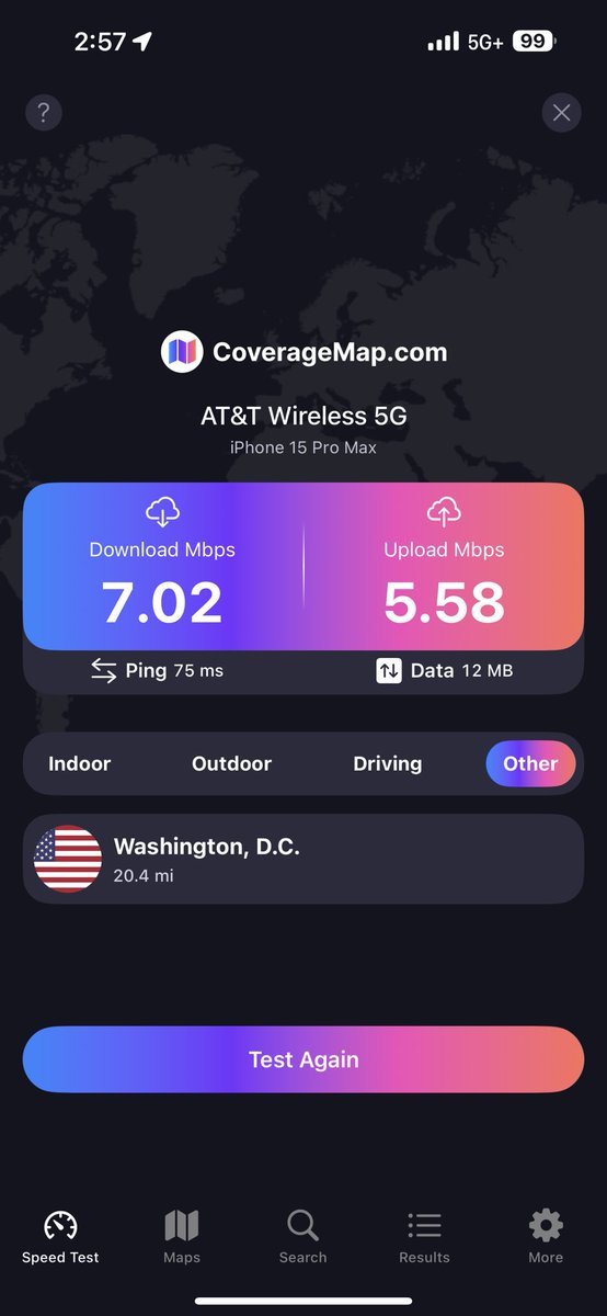 AT&T C-Band Speed! 😂 More like 3G speeds! Antenna is down the road @SneedTech this is what I was talking about yesterday.