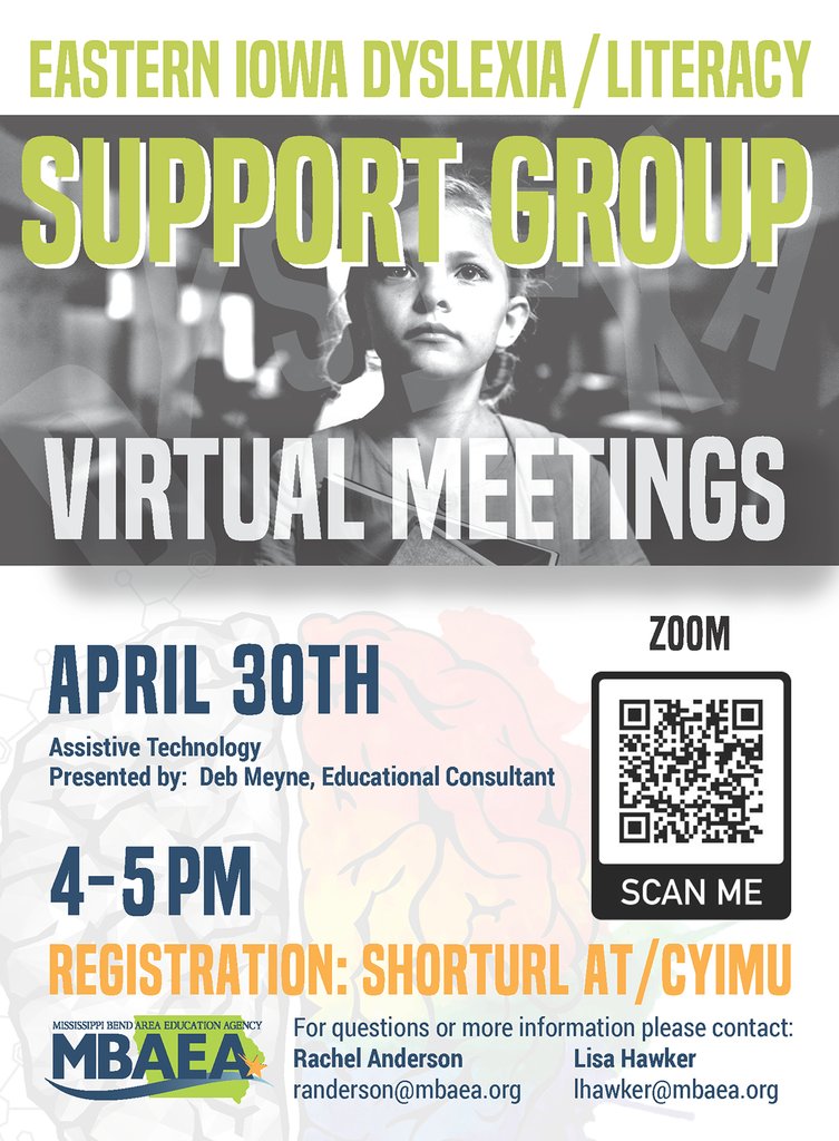 Don't miss out on the last Dyslexia/Literacy Support group of the school year! We will be talking about assistive technology resources. Register now at: bit.ly/49PZVFS
