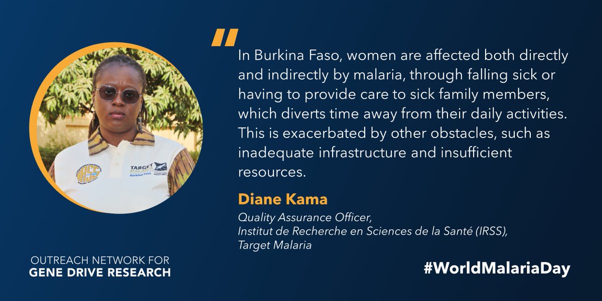 “Malaria is a major public health issue in Burkina Faso, where it accounts for over 30% of deaths.”

This #WorldMalariaDay @DianeKAMA1 @IrssDro @TargetMalaria highlights the impact of #malaria on women in 🇧🇫and her work to #EndMalaria⬇️ bit.ly/3Jl9XnU

#SheFightsMalaria