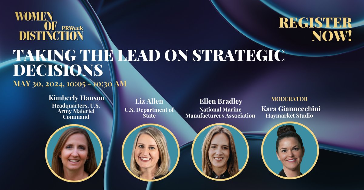 PRWeekUS's tweet image. At #PRWeekWomenofDistinction, we're joined by a panel of women who have ascended the ranks within their profession, some of which are traditionally male-dominated. 

Register now and join us in NYC on May 30! brnw.ch/21wJ8Zo

#WomenInPR #ExcellenceInPR