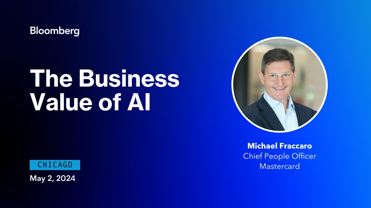 Michael Fraccaro, Chief People Officer at Mastercard will be joining us this May 2nd in Chicago to discuss the #ValueOfAI, how it is being leveraged to create internal efficiencies, and the ways it can improve experiences for the entire workforce. bloom.bg/3PN9u1v