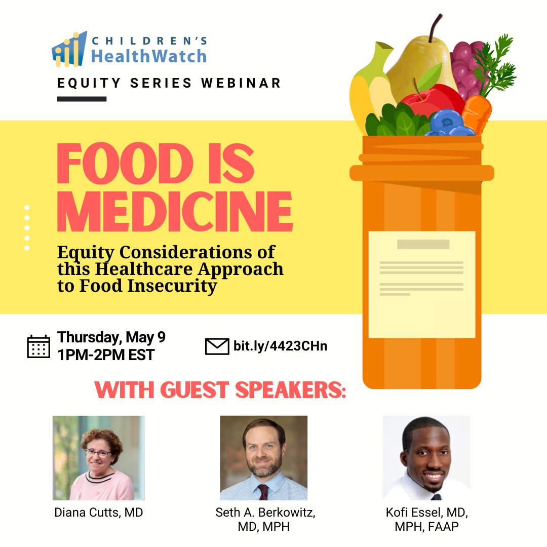 ChildrensHW's tweet photo. THURSDAY, MAY 9: Join @ChildrensHW at their first Equity Series Webinar of 2024, titled Food is Medicine: Equity Considerations of this Healthcare Approach to Food Insecurity! Head to the registration link here: https://t.co/wf8s5z3uZp https://t.co/XssDldFRGu