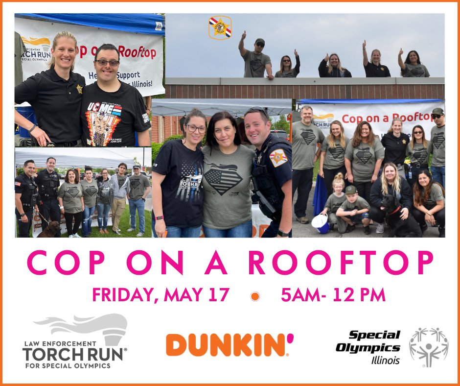 Join the Orland Park Police Department in supporting Special Olympics Illinois at the Cop on a Rooftop event on Friday, May 17 from 5am-12pm at Orland Park area Dunkin' Donuts! #coponarooftop #orlandpark