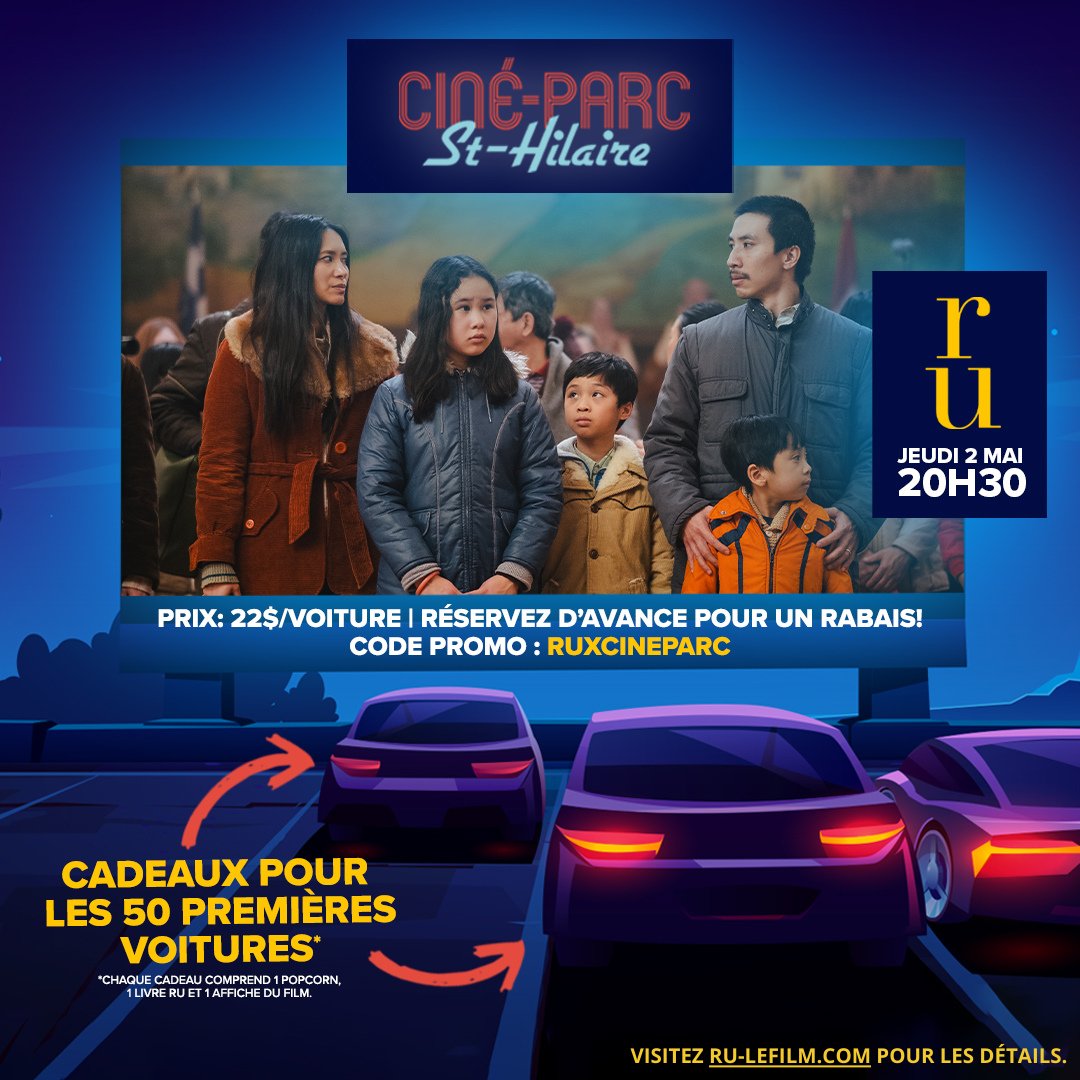 Cinéma sous les étoiles ✨ Kim Thúy, la jeune actrice Chloé Djandji et le réalisateur Charles-Olivier Michaud iront à la rencontre du public le jeudi 2 mai prochain au Ciné-Parc St-Hilaire dès 19h! 🎬 On se donne rendez-vous au Ciné-Parc St-Hilaire!