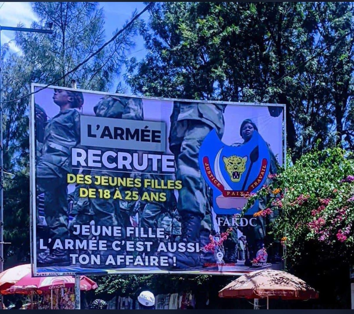 L’armée congolaise recrute des Jeunes filles âgées de 18 à 25 ans Servir son Pays sous le drapeau est un sacrifice ultime