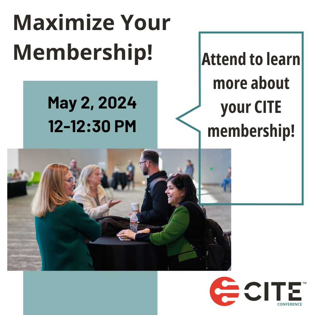 Whether you're a new member or have been one for a long time, attend our Maximize your Membership Webinar May 2nd at 12PM to learn more about the benefits of CITE membership. Register today here: cite.org/events/maximiz… #CITE_EDU #k12sysadmin #edtech #technology