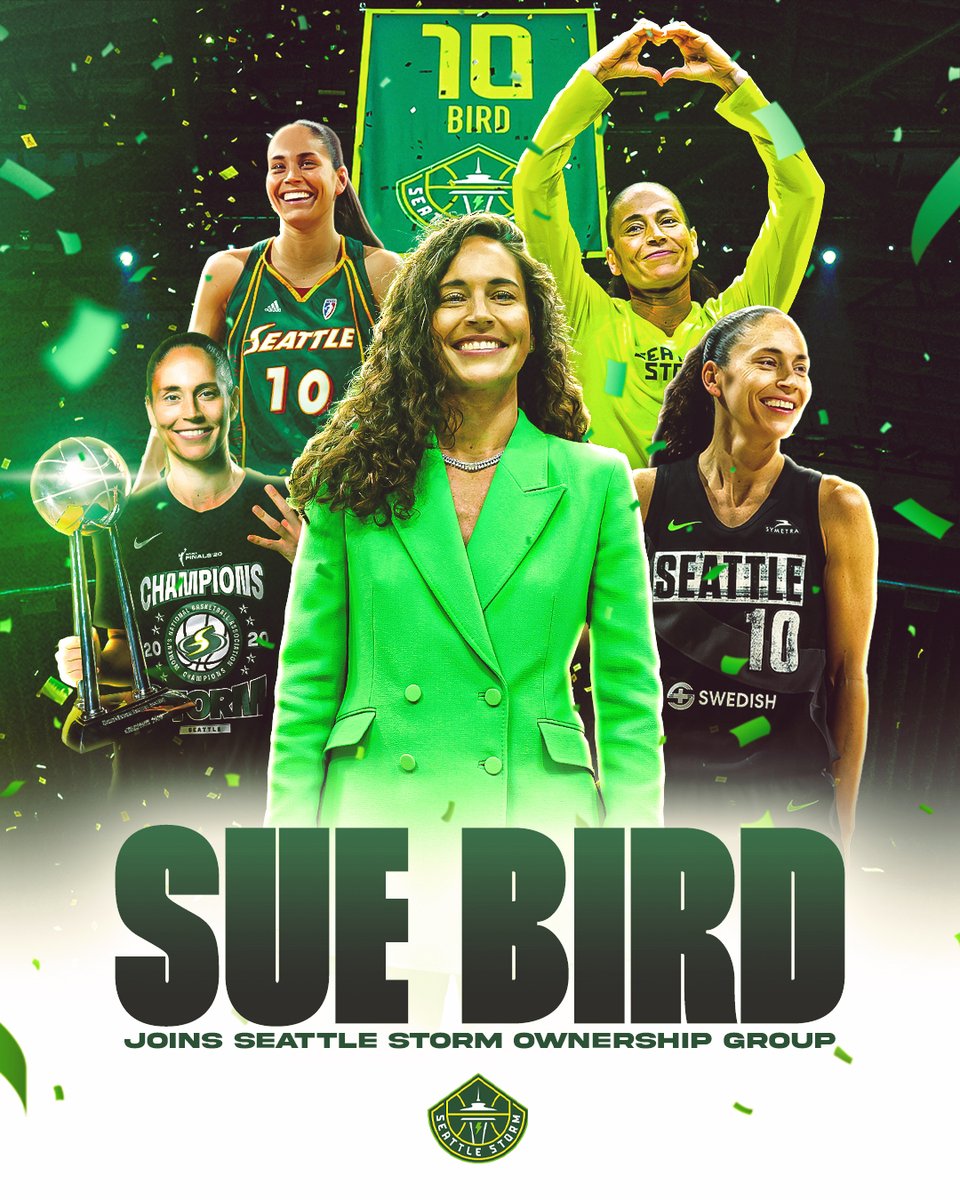 Welcome home, Sue 💚💛 We are thrilled to welcome @S10Bird to the Storm ownership group, Force 10 Hoops! Sue knows how to win championships, how to be a leader, and has left a lasting impression on the Storm organization. Here’s to the future ⛈️ 📰 on.nba.com/3Wl08Oe