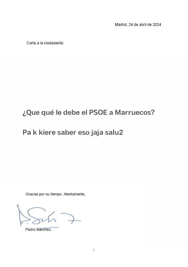Carta a la ciudadanía de Pedro Sánchez: