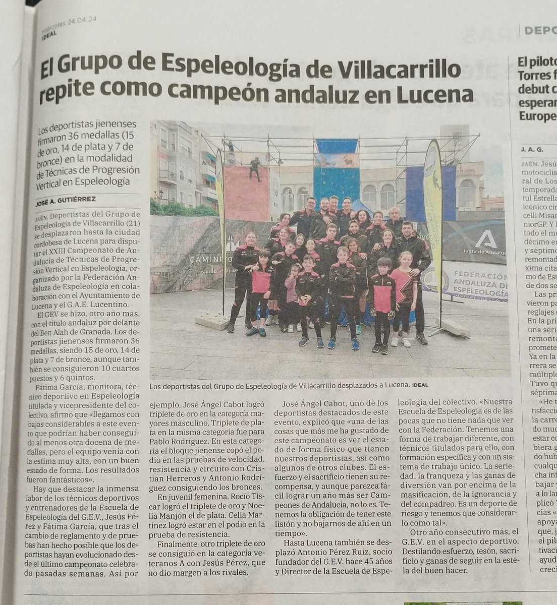 Noticia aparecida en el @ideal_jaen Fe la mano de nuestro amigo @joseantguti. Muchas gracias. #Espeleologia #Villacarrillo #Jaén #campeones #Andalucia