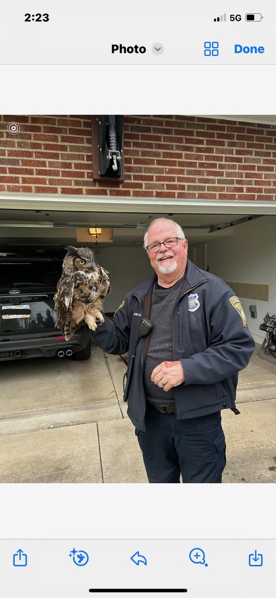 Nice Save! WPD ACO (Animal Control Officer) Wang saved this Great Horned Owl from the grill of an SUV today. The Owl had been struck on I90 but was given a clean bill of health by the Lake Erie Nature Center before being released!