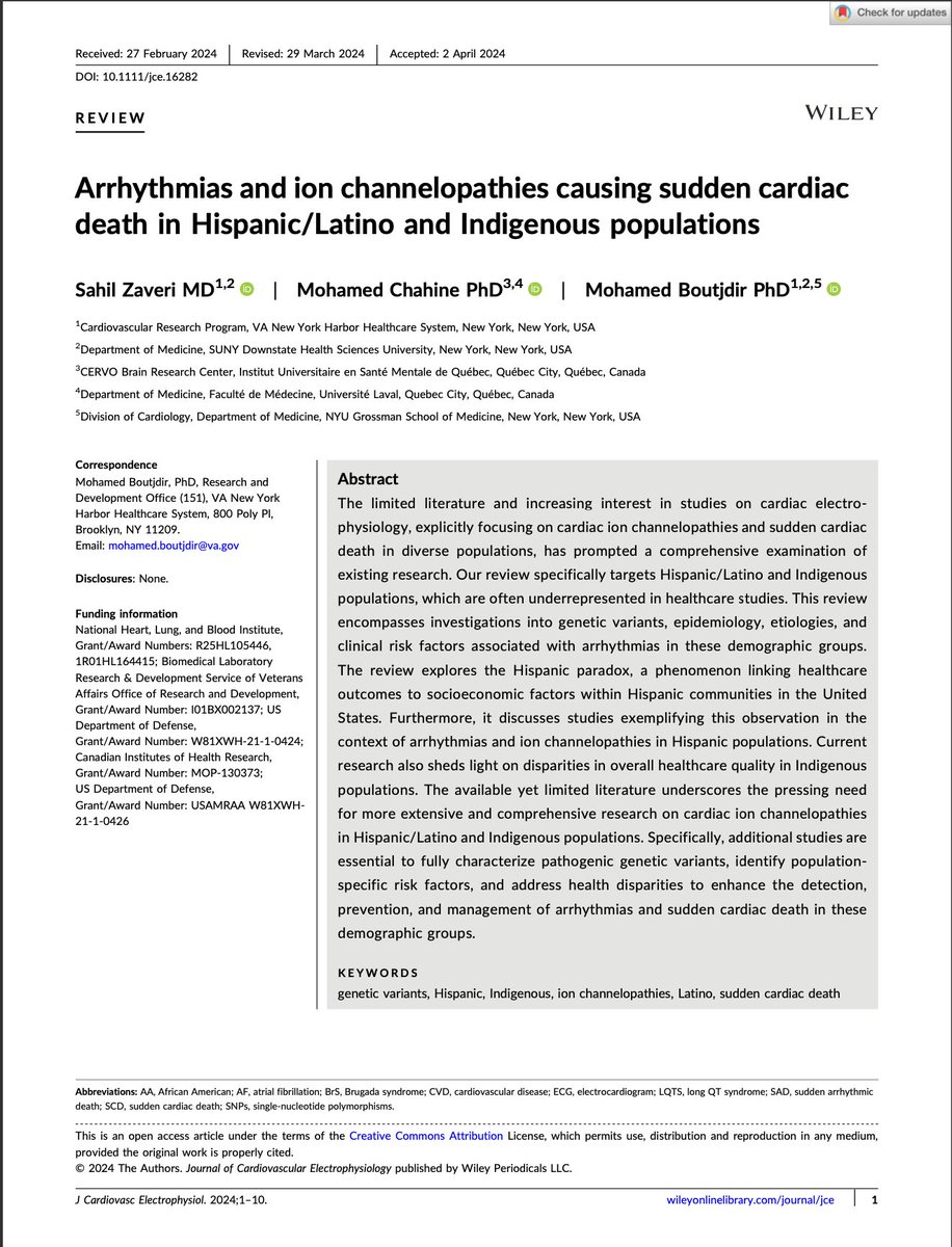 Excited to share my latest publication in the Journal of Cardiovascular Electrophysiology!  

We investigated the ethnic & racial differences in Hispanic/Latino and Indigenous populations with ion channelopathies causing sudden cardiac death.  

Read the full paper: