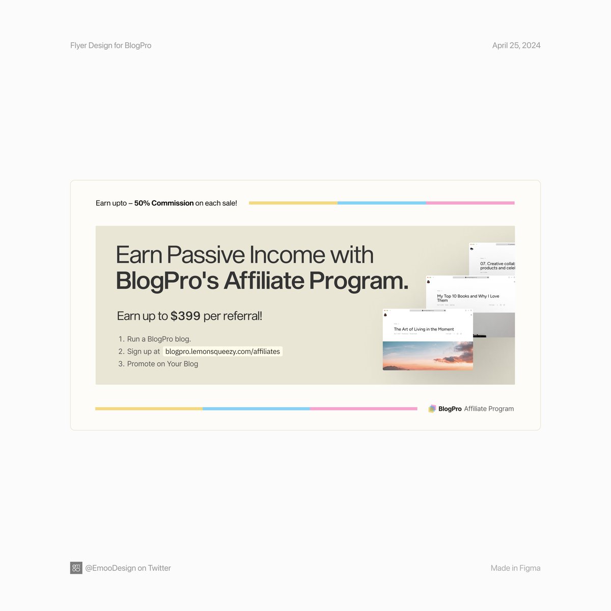EmooDesign's tweet photo. Flyer design for BlogPro's affiliate program — Made in Figma 🎨 https://t.co/IyXh5QBuio