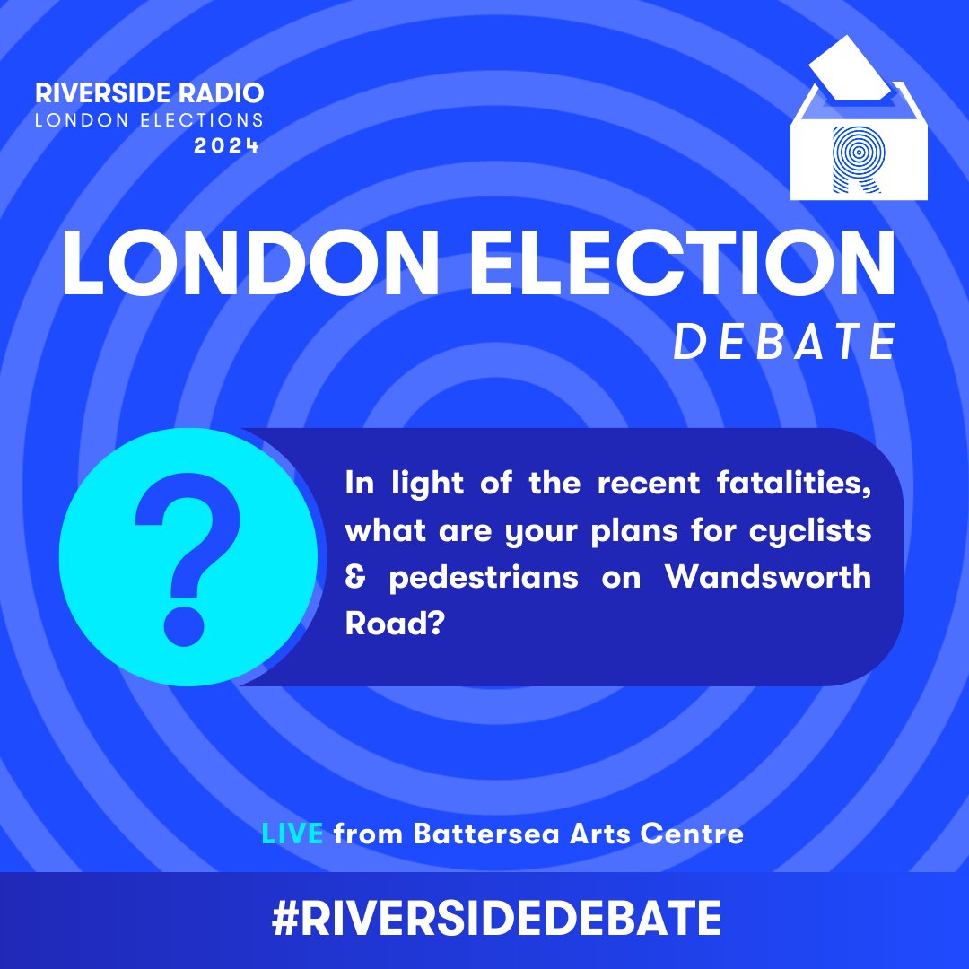 Next question ❓ of the LONDON ELECTION DEBATE here at @battersea_arts Centre.

Follow the debate with #RiversideDebate 

#RiversideRadio #SWLondon #SouthWestLondon #LondonElects #LondonElections2024