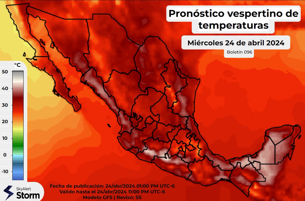 💧🌫 #Pronóstico de #Lluvias, #temperatura y #Vientos para esta tarde y noche del miércoles 24 de #Abril: Sin grandes novedades. 🌬 Los vientos fuertes estarán presentes en el noroeste y noreste del país así como en las costas de Yucatán. 🔥🥵 El calor regresa en todo el país.…