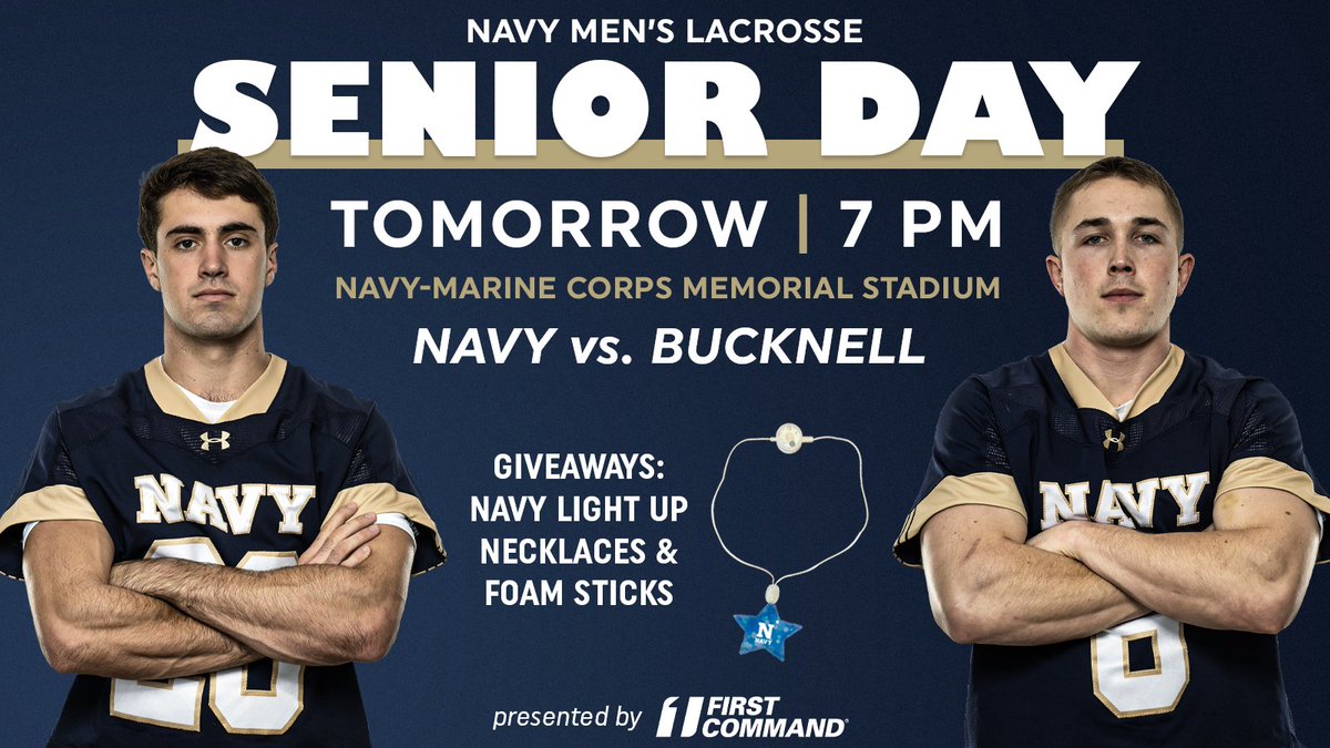 Cheer on the @NavyMLax Mids tomorrow night during their final regular season game of the year⭐️ 🎟: tinyurl.com/yuwka7b2 #GoNavy | Presented by @FirstCommand