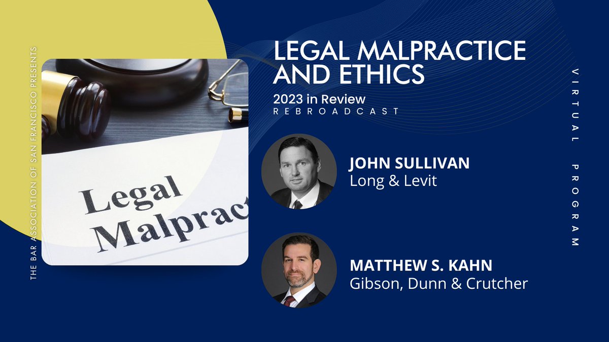 Join this upcoming rebroadcast, "Legal Malpractice and Ethics - 2023 in Review!" Topics include malicious prosecution, attorney-fee issues, anti-SLAPP, conflicts of interest, and more! Register now: bit.ly/49Ww9iS