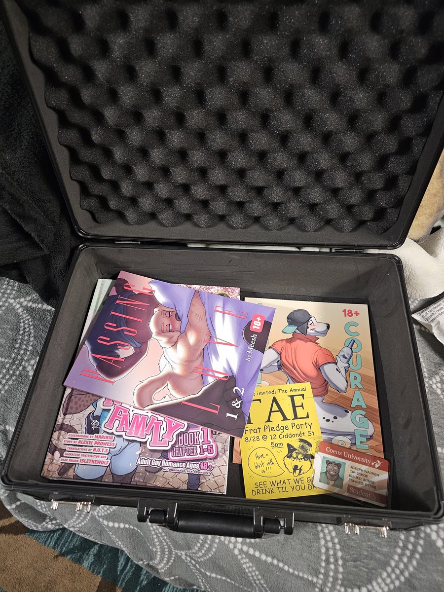 Finally got <a href="/Mushymeesh/">🔞 Meesh</a> 's "Passing Love 1 &amp; 2" and "Liquid Courage"! Two of my absolute favorite comics by the artist!♥️... and yes, I store my gay furry porn in a lockbox🔐😶‍🌫️
