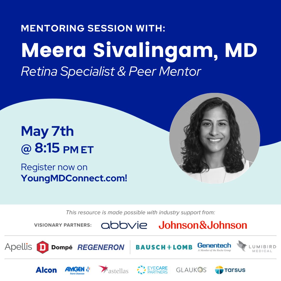 Interested in retina? Join us on May 7th for a mentoring session with peer mentor, Dr. Meera Sivalingam! Link in bio to register! 📲 #YoungMDConnect #Retina #Mentoring #Mentorship #Ophthalmology #Ophthalmologist #Medicine