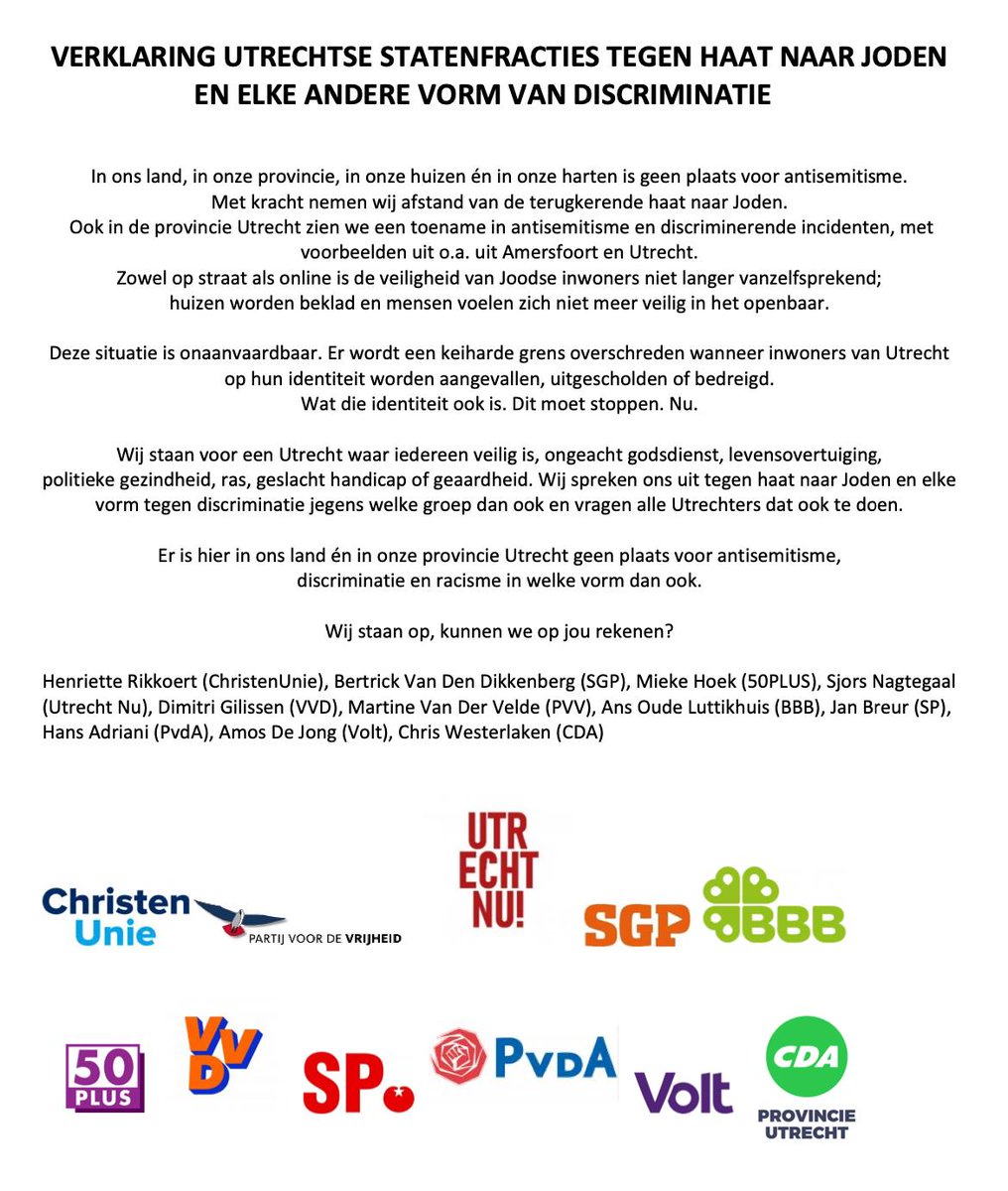 Vanavond steunde een ruime meerderheid van de Staten een oproep tegen het groeiende antisemitisme in onze provincie.

Statenlid Dimitri Gilissen ( <a href="/digilis/">Dimitri Gilissen</a>) : “We nemen afstand van de incidenten richting joodse inwoners, in onze provincie is geen plaats voor jodenhaat.”