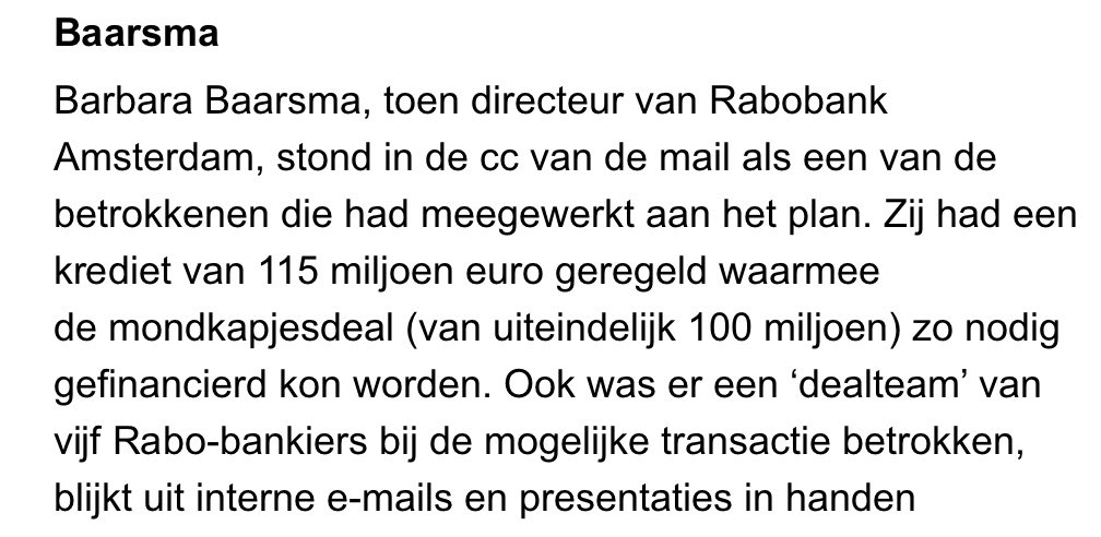 Nee nee nee. De <a href="/Rabobank/">Rabobank</a> is wel een nette bank. Ze zijn ook opgeroepen in het #Sywert proces (🤣🤣)  en vanzelfsprekend wisten ze als bankier niets van de geldstromen. Ook niet toen de winst verdeeld werd.  Daar wisten zij als nette bank niets vanaf
