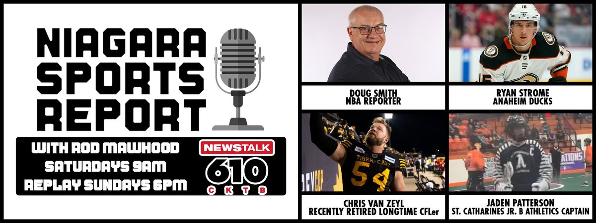 From Anaheim, CA to Fonthill, ON- as always all 4 guests have connections to Niagara!
Former @OHLIceDogs captain Ryan Strome 
@CVZ54 on his @CFL
career
Doug Smith on the #NBA Playoffs
& @stkittsjrlax Jr. B captain Jaden Patterson 
ALL Saturday 9-10 am on the #NiagaraSportsReport