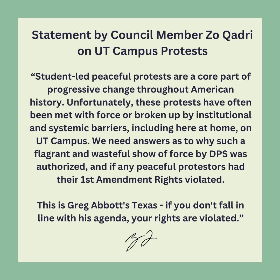 My statement on the UT campus protests.