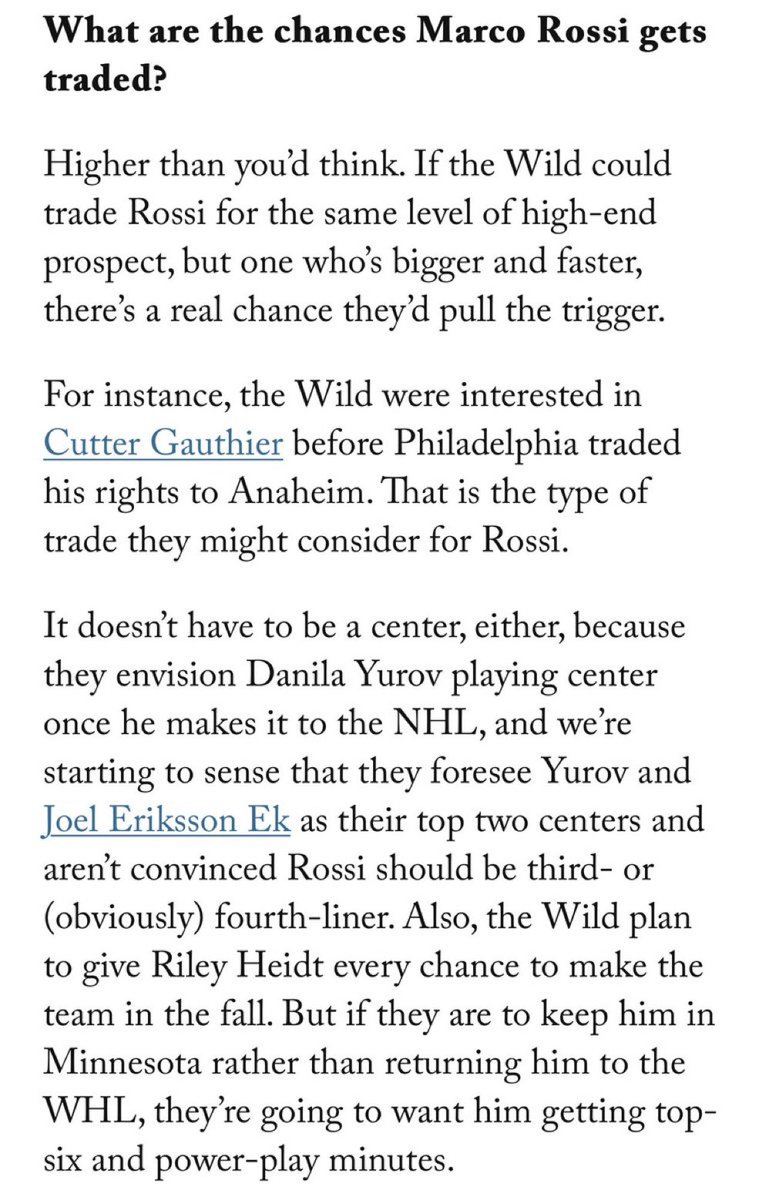 Taking Cutter Gauthier over Marco Rossi may be the dumbest fucking thing I have ever heard in my life. Stop making dumbass trade proposals about Rossi.