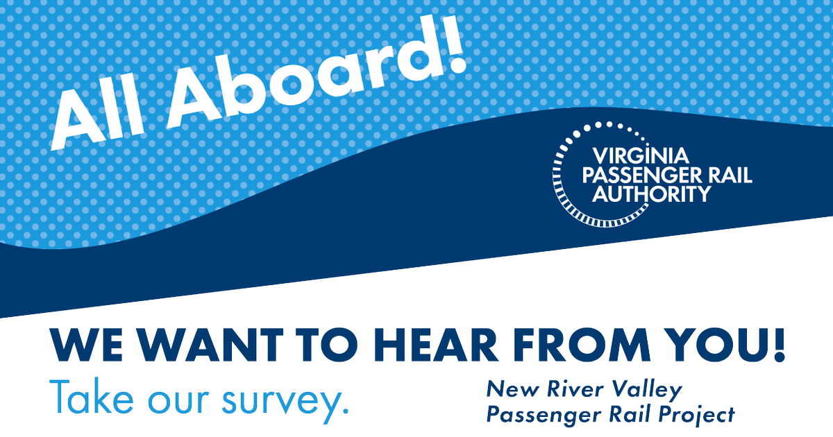 We are transforming the region by connecting the NRV to Roanoke with passenger rail. Take the short survey and provide input on the three options for the future passenger rail extension connecting the NRV to Roanoke: bit.ly/NRV2. Survey closes on May 17th!