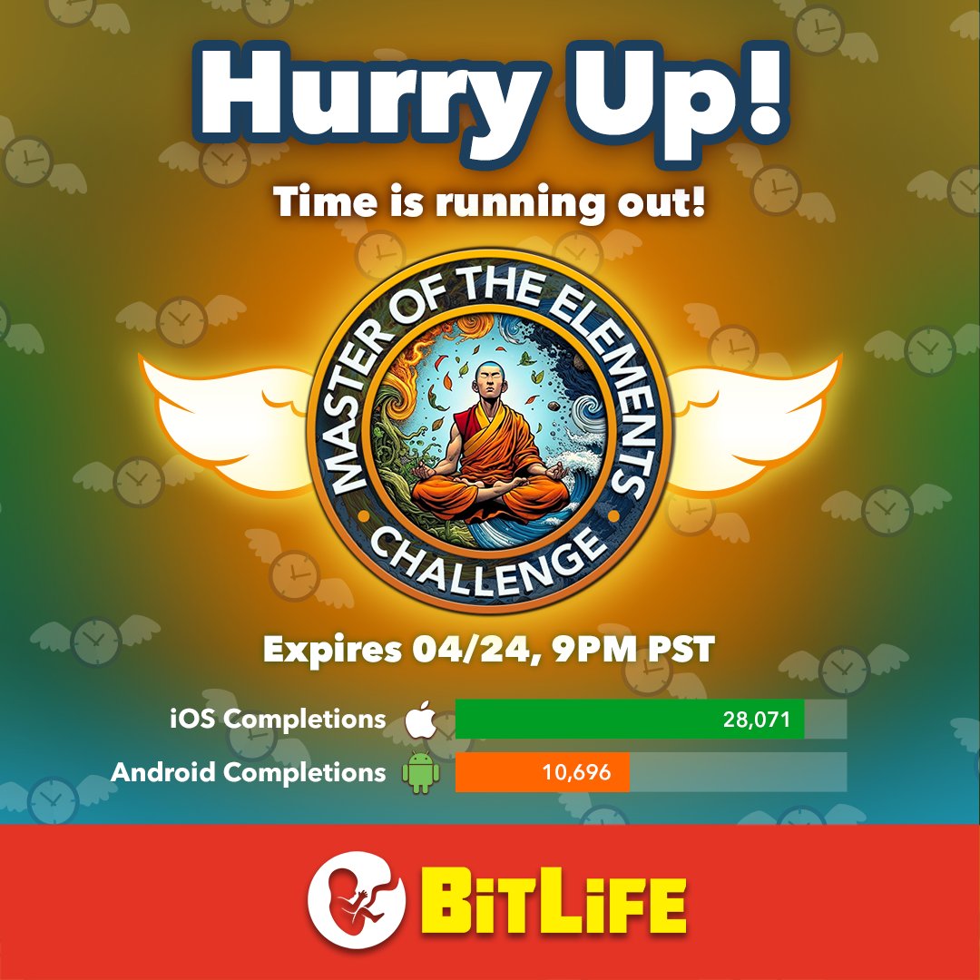 Only a little while left to bring balance to the world! Have you become the master of the elements? 📿 #BitLifeChallenge