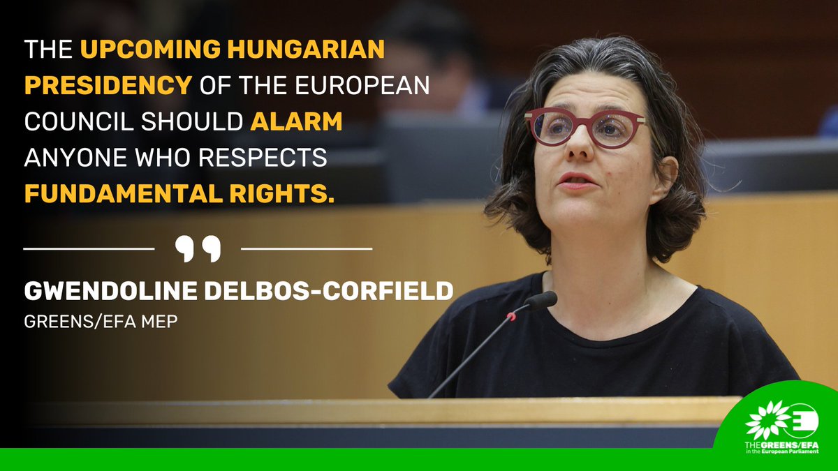 Today, MEPs will vote on a report on the #RuleOfLaw in Hungary - a damning picture on rule of law & the EU's response. “The labelling of opponents as ‘traitors’ by Fidesz politicians is straight out of the authoritarian handbook” - @GDelbosCorfield 🔗: greens.eu/3W97CnH