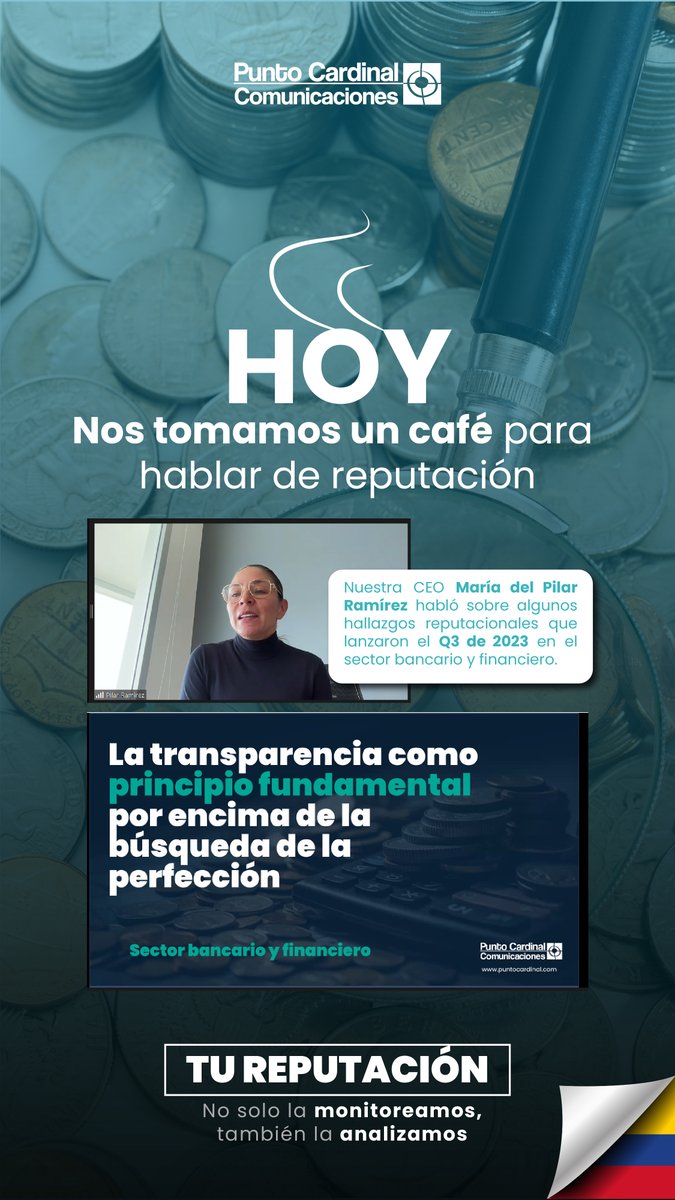 PuntoCardinalCo's tweet photo. ✨¡Hoy nos tomamos un café hablando sobre reputación, dirigido por nuestra CEO! ✨

Revelamos algunos hallazgos sobre cómo la reputación puede marcar la diferencia en el éxito bancario.

#ReputaciónFinanciera #Webinar #Reputación https://t.co/sPVMauRPoh