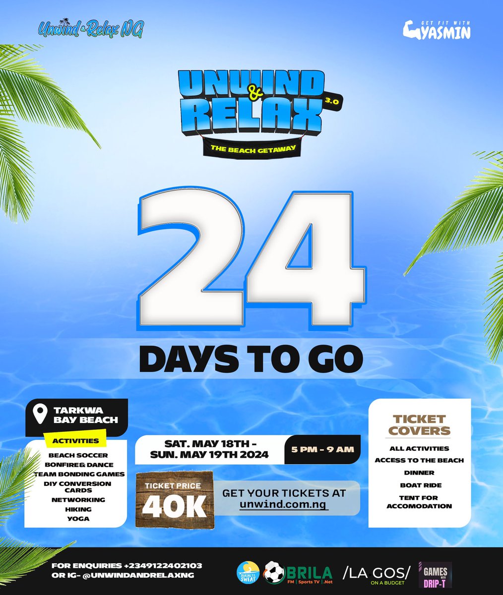 Join us on a 24-day journey of relaxation and rejuvenation! Your all-inclusive tickets guarantee an unforgettable experience filled with activities, delicious meals, seamless transportation, and tent camping. 

Get ready to unwind like never before!

#24days #unwind #relax