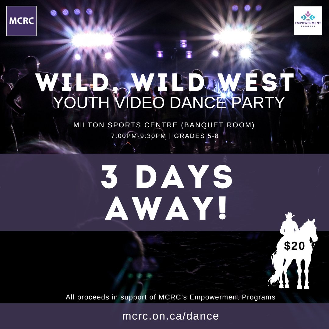 It's going to be WILD!
Only 3 days left, get your ticket at mcrc.on.ca/dance

#YouthVideoDance #YouthDance #Milton @partyrockersdj