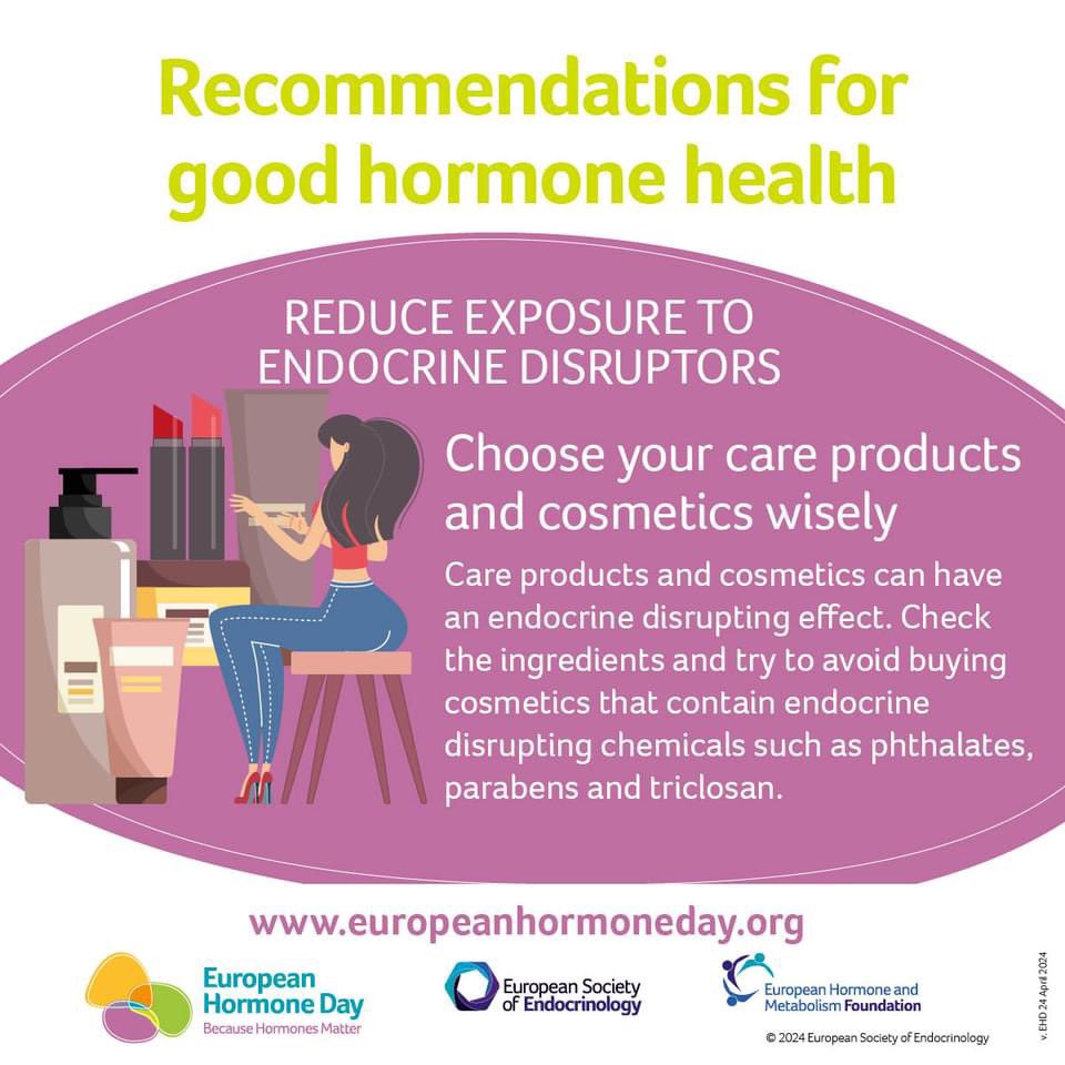 Did you know some cosmetics & care products contain harmful endocrine-disrupting chemicals (EDCs)? Checking the labels and choosing products carefully can reduce our exposure to EDCs & promote good hormone health. #BecauseHormonesMatter #EuropeanHormoneDay @ESEndocrinology
