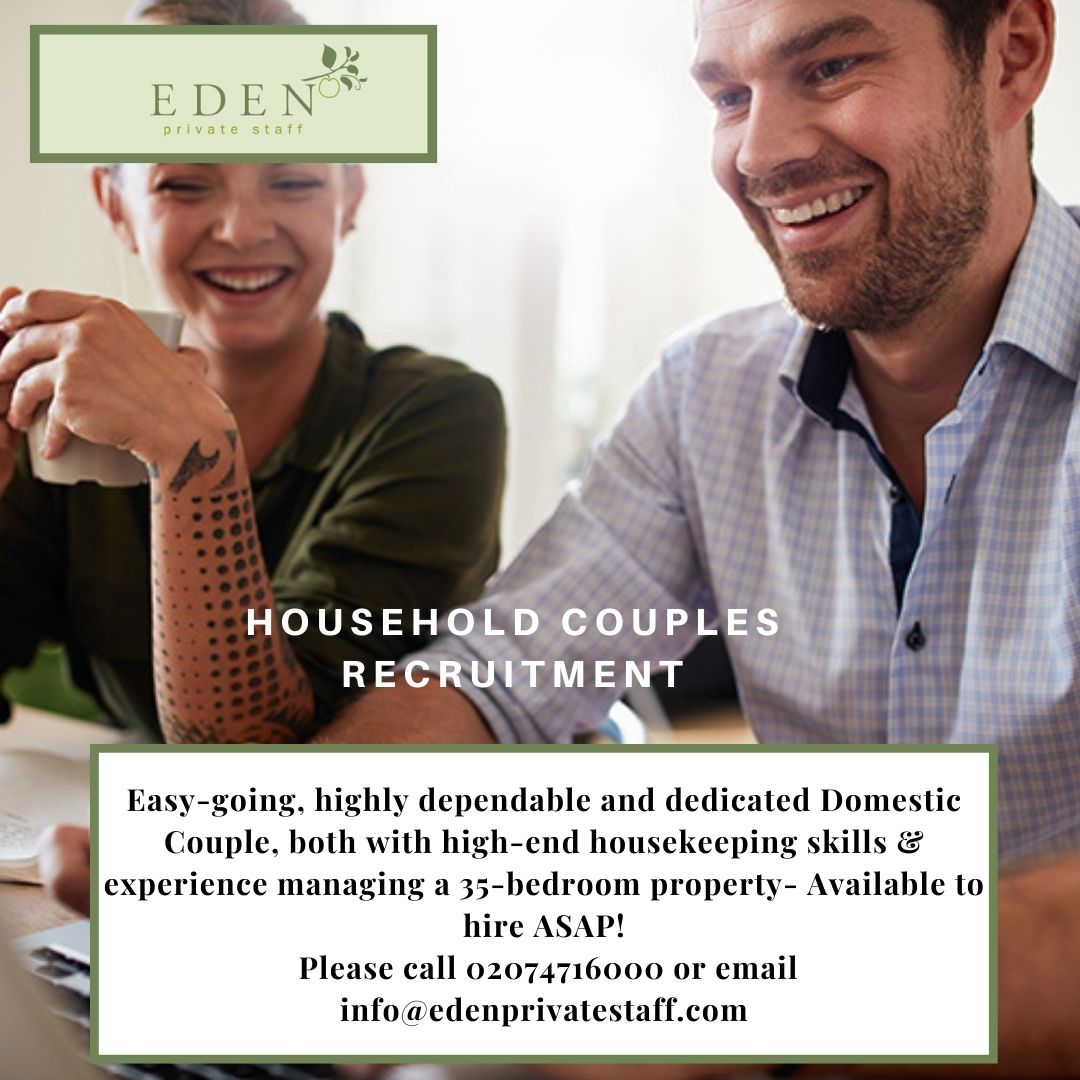 Experienced dependable Domestic Couple available ASAP please call 02074716000 or email info@edenprivatestaff.com

edenprivatestaff.com/resume/sd-6754…
#domesticstaff #domesticcouples #householdcouples #privatestaff #familyoffices #caretakercouple #guardiancouple