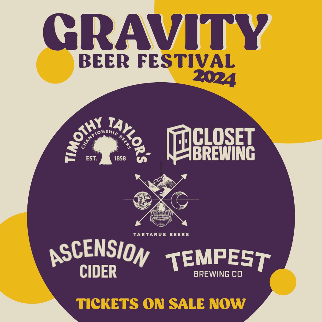 This is the moment you've been waiting for... Our final 5 breweries/cider producer announcement! Coming to #Gravitybeerfest in September 🥁 @TimothyTaylors #closetbrewing @Tartarusbeers @TempestBrewCo & @AscensionCider! Get your tickets now! gravitybeerfestival.co.uk