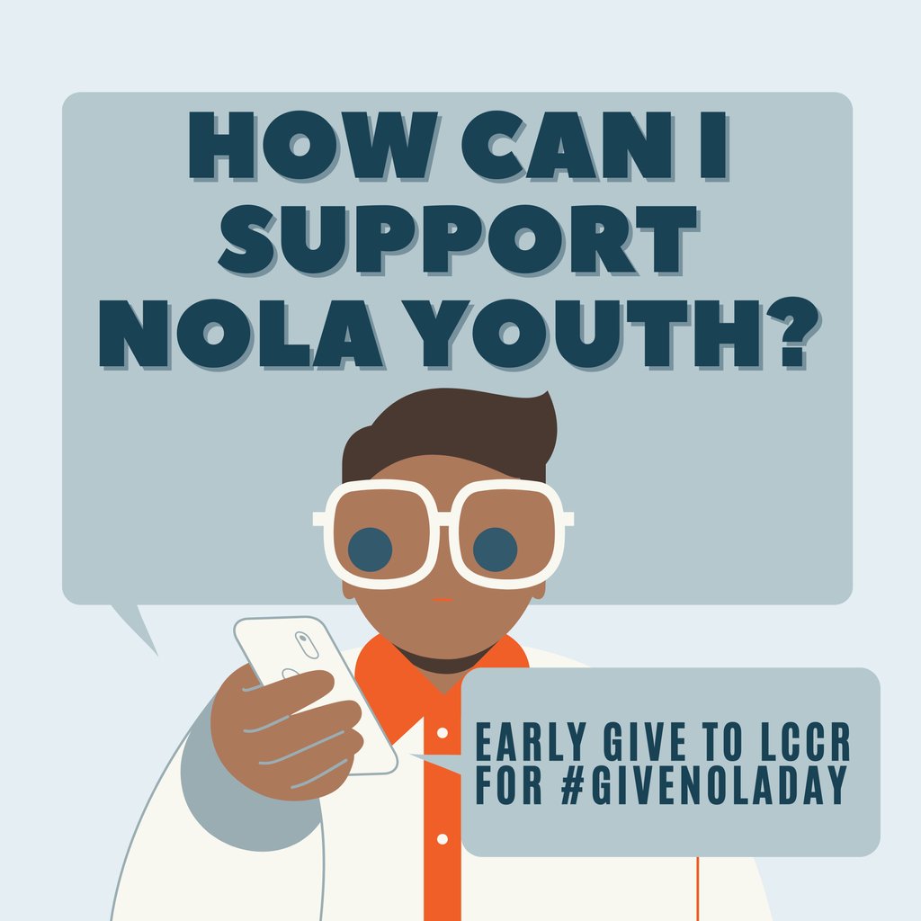 Early #GiveNOLADay giving has begun! 

1️⃣ When we invest in our youth... 2️⃣ we invest in our communities... 3️⃣ and we invest in New Orleans.

We ask that you support LCCR this Give NOLA Day as we continue to serve #NOLA's youth by donating here:

givenola.org/index.php?sect…