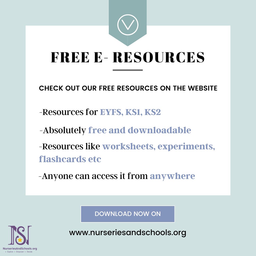 Access our various e- resources for free on nurseriesandschools.org

#eresources #education #kids #parenting #freeresources #nurseries #schools #worksheets #kidslearning