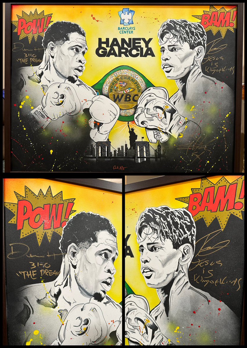 For sale Serious Inquiries only , thanks 

30x40 on canvas framed! Signed by Devin Haney , Ryan Garcia and boxing legend and promoter Bernard Hopkins! #HaneyGarcia #art #paintingoftheday #ryangarcia