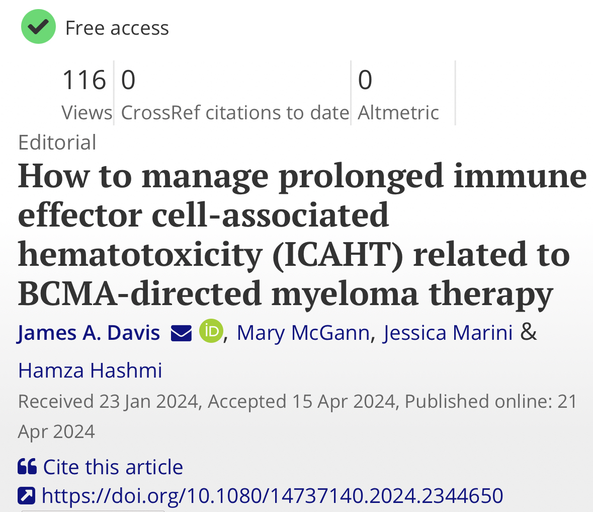 If you or your student, resident, fellow need a quick refresher on how to manage #BCMA associated cytopenias, aka #ICAHT, please check out our new article below.. #mmsm <a href="/MaryMcGann17/">Mary McGann</a> <a href="/jessiemarini/">Jessie Marini</a> <a href="/hhashmi87/">Hamza Hashmi</a> #oncopharm
tandfonline.com/doi/full/10.10…
